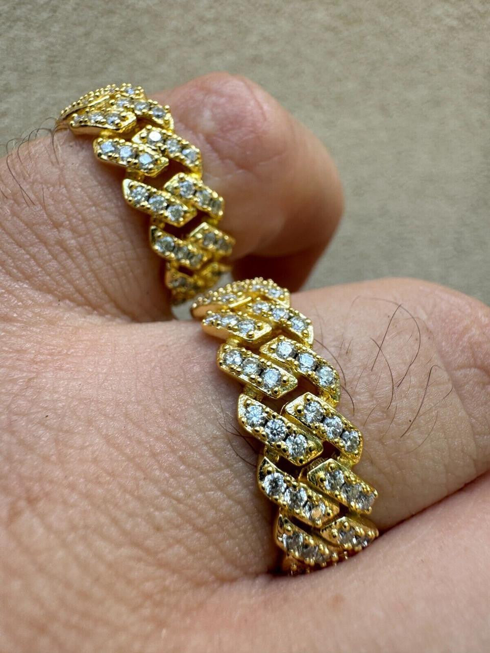 MOISSANITE 8mm Iced Out Prong Cuban Eternity Band Ring - 14k Gold Vermeil 925 Silver