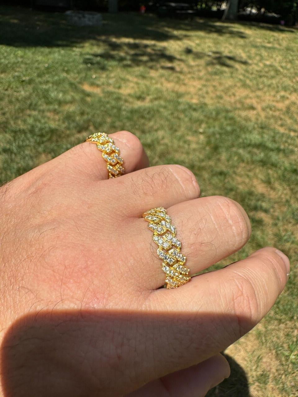 MOISSANITE 8mm Iced Out Prong Cuban Eternity Band Ring - 14k Gold Vermeil 925 Silver