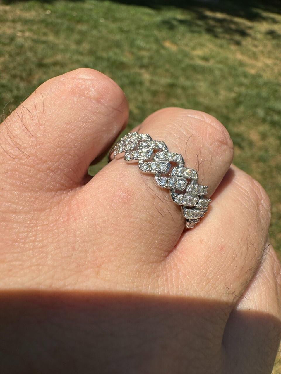MOISSANITE 8mm Iced Out Prong Cuban Eternity Band Ring - 925 Silver