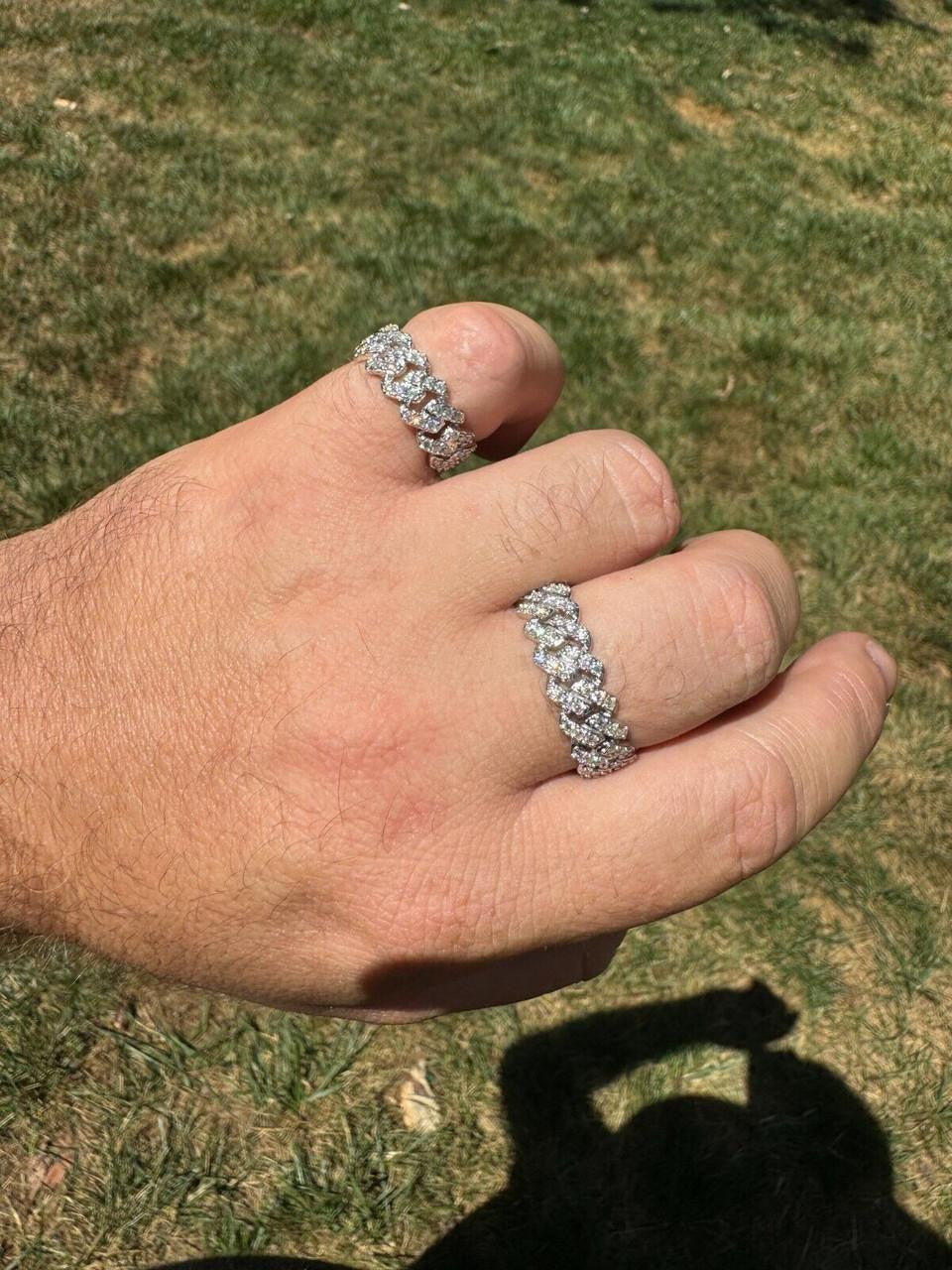 MOISSANITE 8mm Iced Out Prong Cuban Eternity Band Ring - 925 Silver