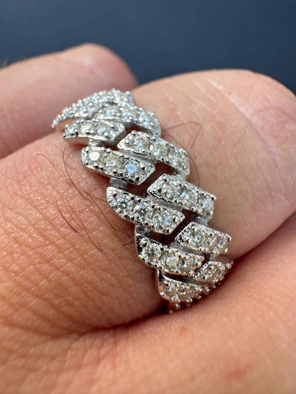 MOISSANITE 8mm Iced Out Prong Cuban Eternity Band Ring - 925 Silver