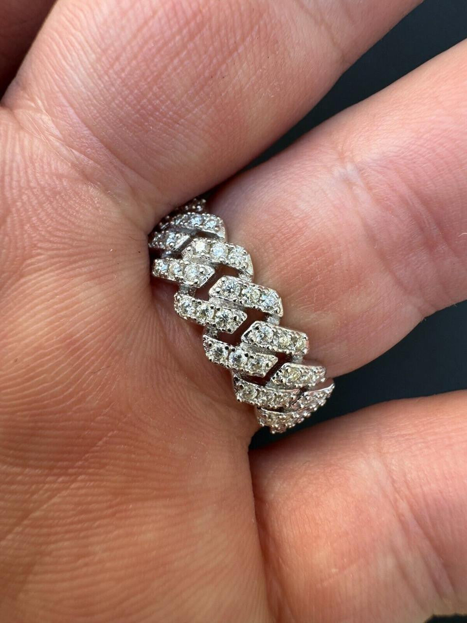 MOISSANITE 8mm Iced Out Prong Cuban Eternity Band Ring - 925 Silver