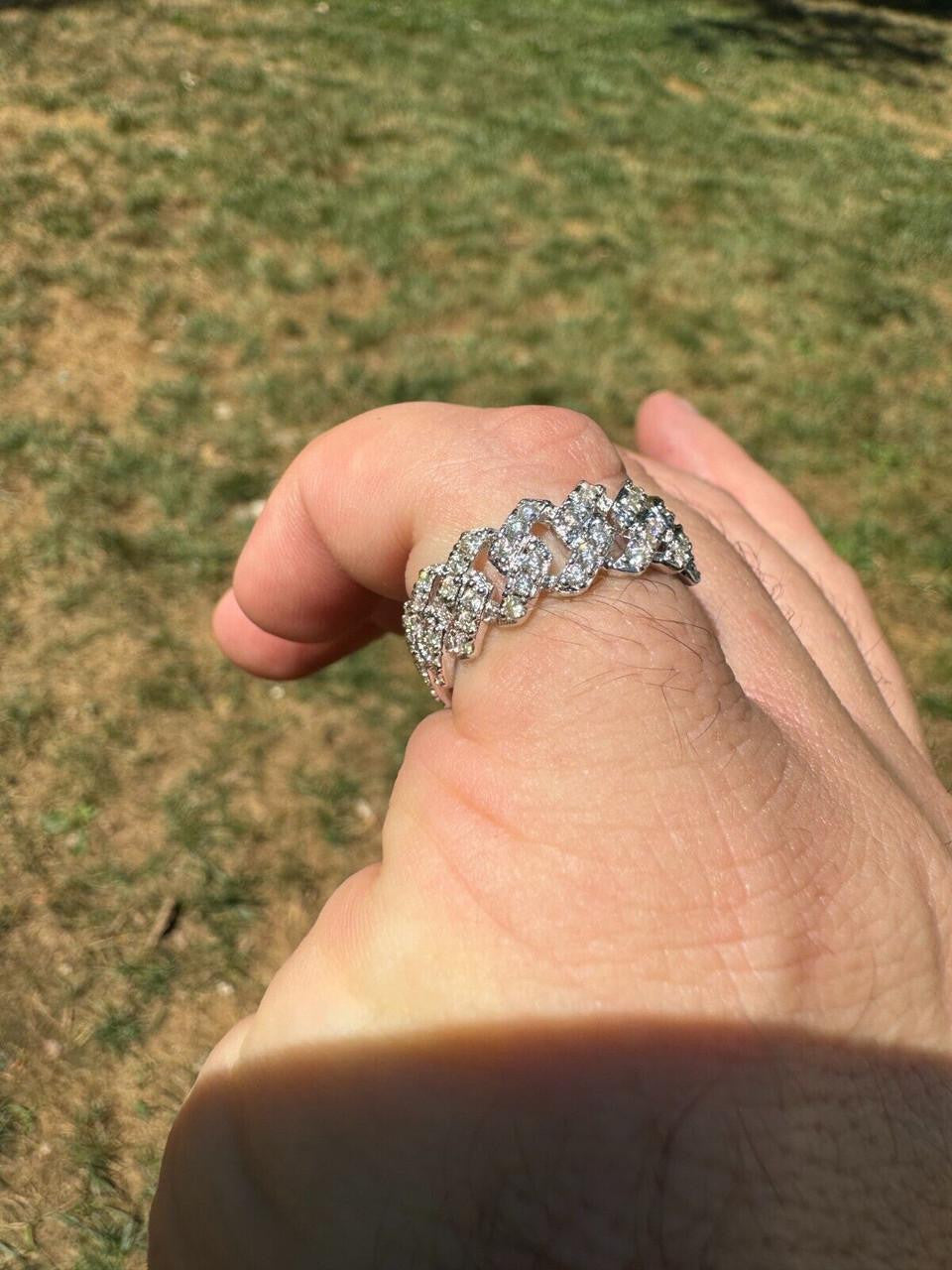 MOISSANITE 8mm Iced Out Prong Cuban Eternity Band Ring - 925 Silver
