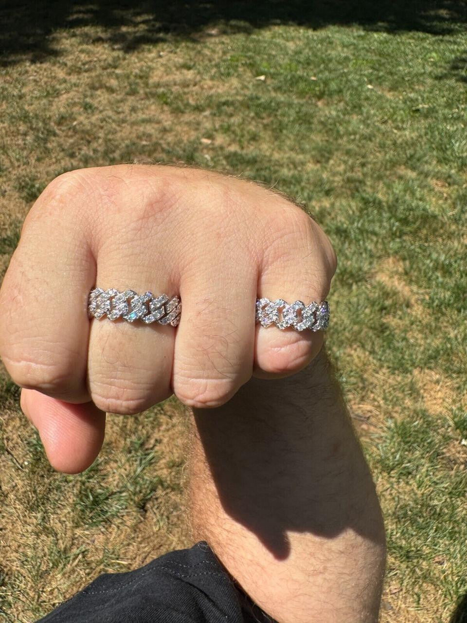 MOISSANITE 8mm Iced Out Prong Cuban Eternity Band Ring - 925 Silver