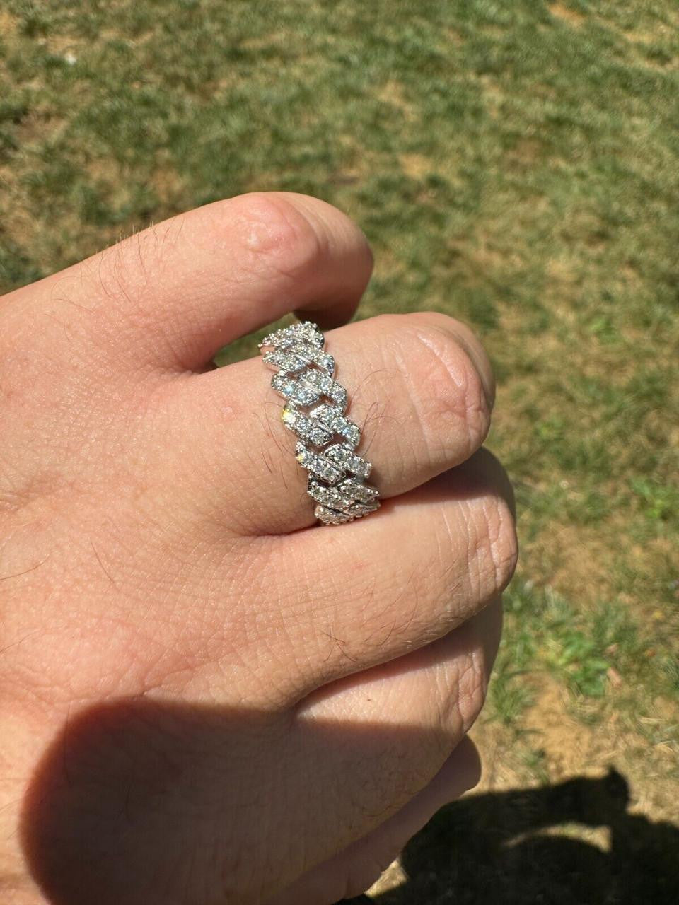 MOISSANITE 8mm Iced Out Prong Cuban Eternity Band Ring - 925 Silver