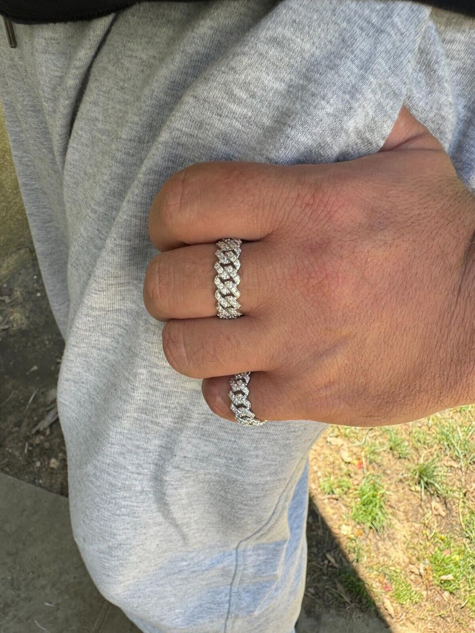 MOISSANITE 8mm Iced Out Prong Cuban Eternity Band Ring - 925 Silver