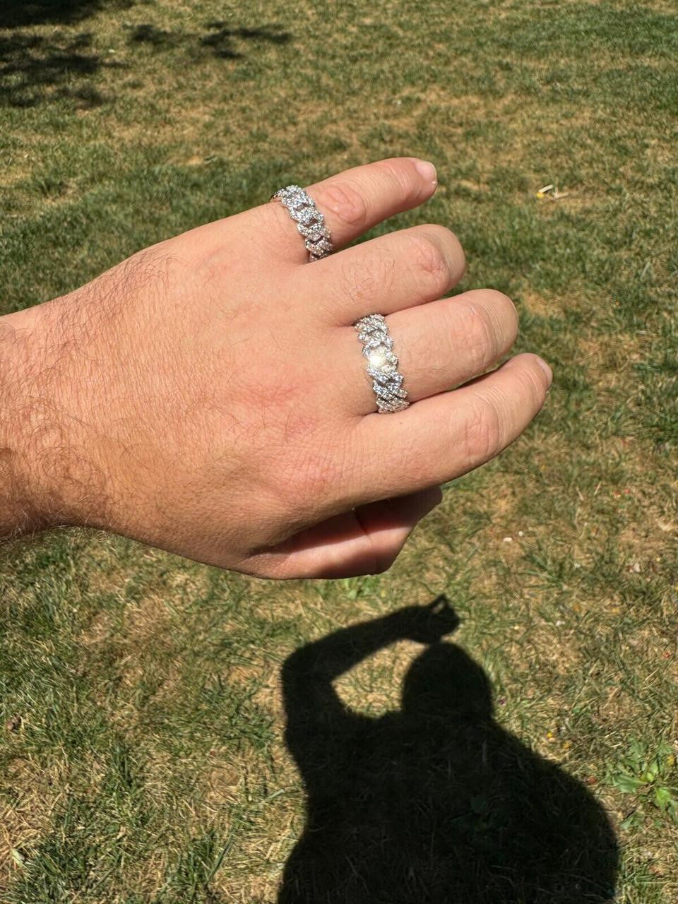 MOISSANITE 8mm Iced Out Prong Cuban Eternity Band Ring - 925 Silver