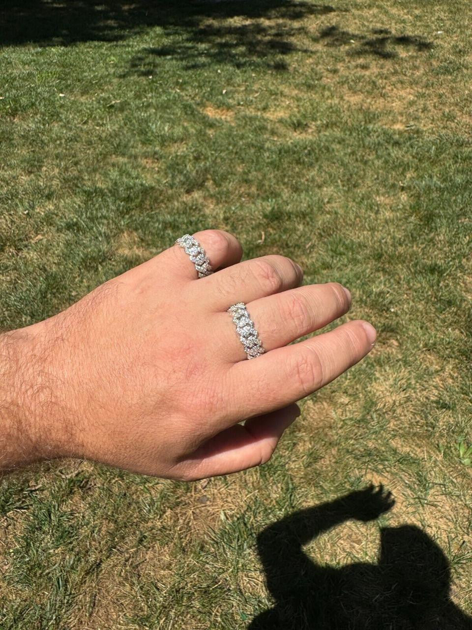 MOISSANITE 8mm Iced Out Prong Cuban Eternity Band Ring - 925 Silver