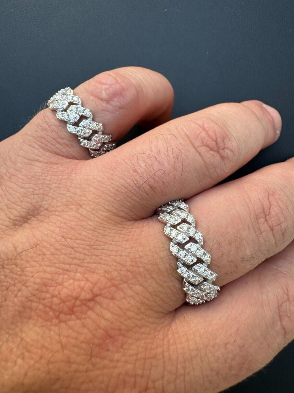 MOISSANITE 8mm Iced Out Prong Cuban Eternity Band Ring - 925 Silver