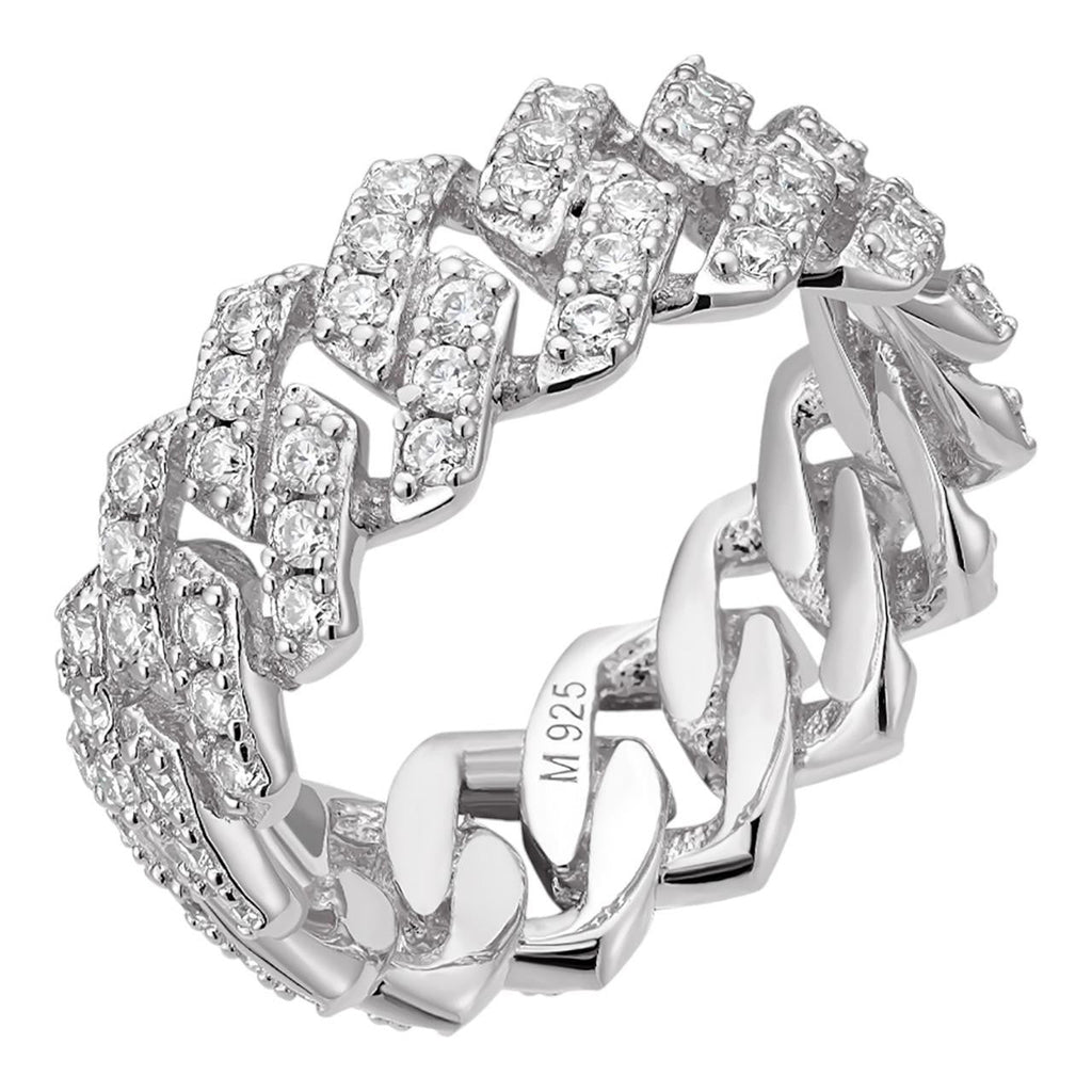 MOISSANITE 8mm Iced Out Prong Cuban Eternity Band Ring - 925 Silver