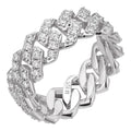 MOISSANITE 8mm Iced Out Prong Cuban Eternity Band Ring - 925 Silver