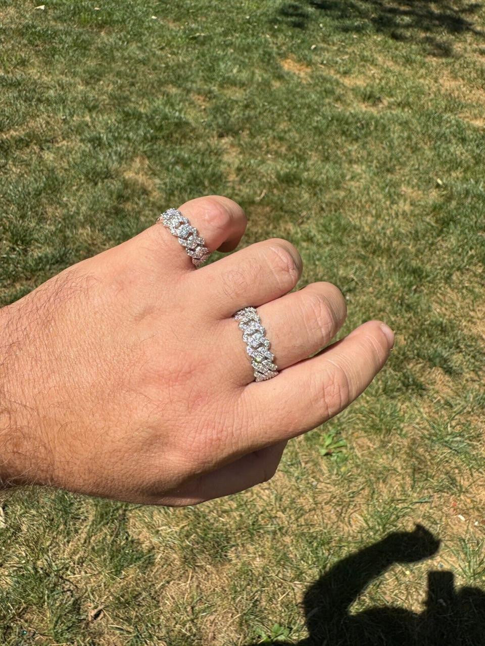 MOISSANITE 8mm Iced Out Prong Cuban Eternity Band Ring - 925 Silver