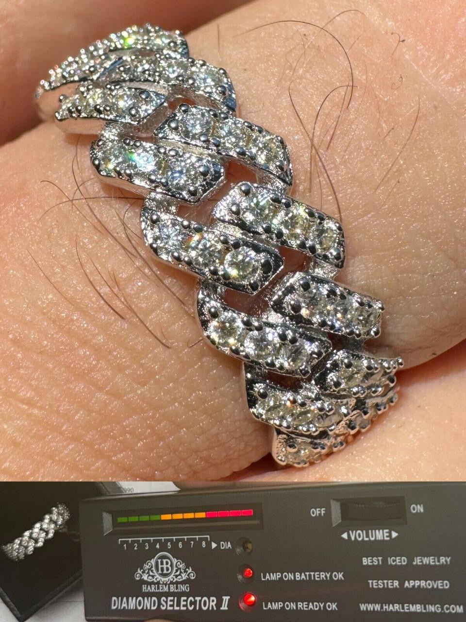MOISSANITE 8mm Iced Out Prong Cuban Eternity Band Ring - 925 Silver