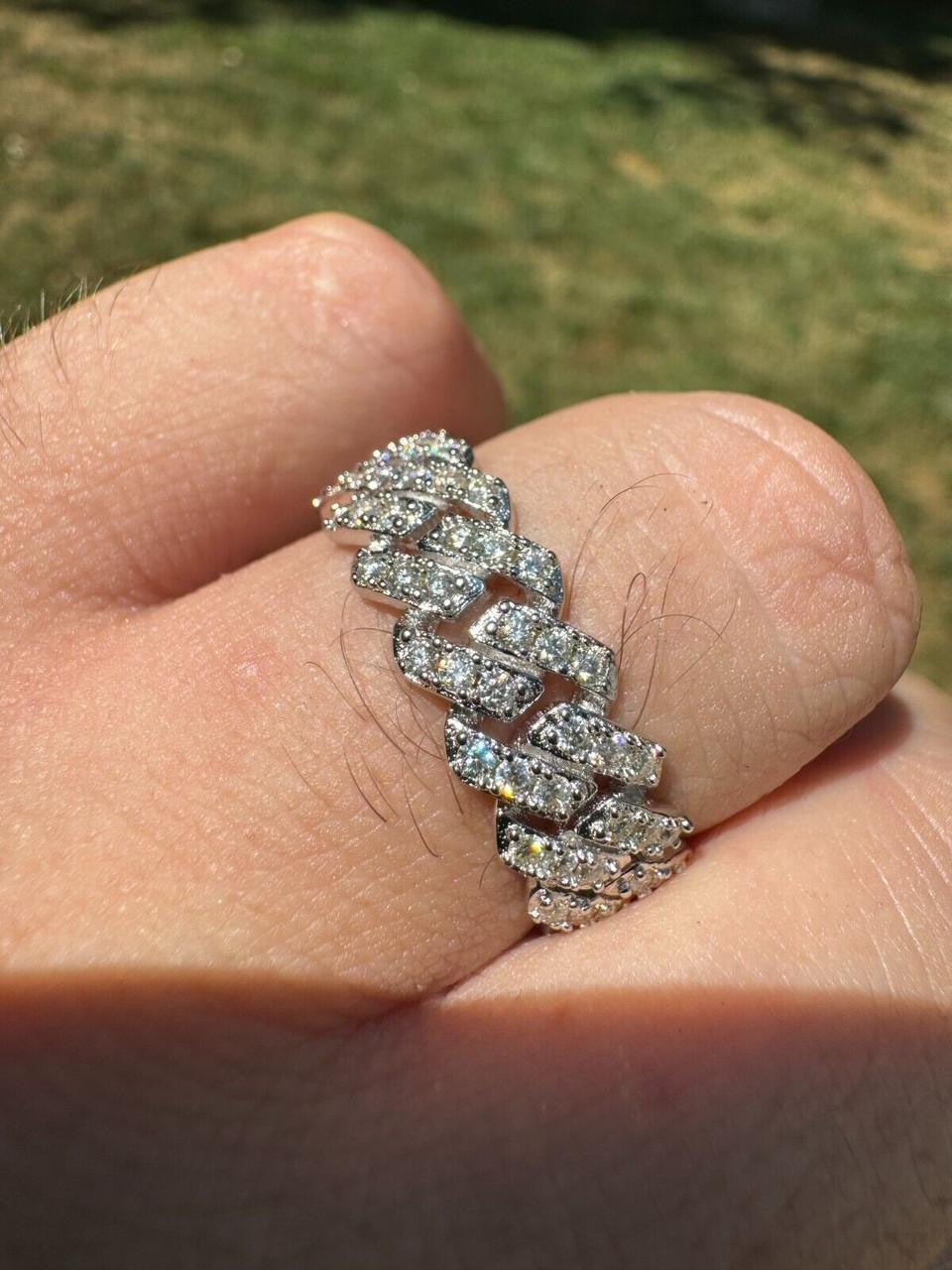 MOISSANITE 8mm Iced Out Prong Cuban Eternity Band Ring - 925 Silver