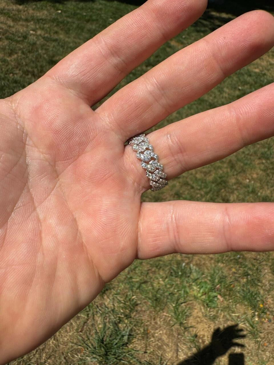 MOISSANITE 8mm Iced Out Prong Cuban Eternity Band Ring - 925 Silver