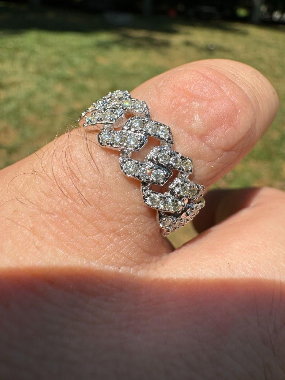 MOISSANITE 8mm Iced Out Prong Cuban Eternity Band Ring - 925 Silver