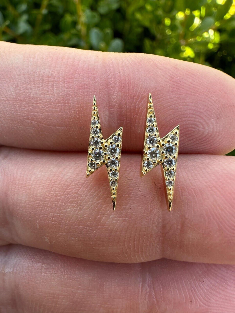 MOISSANITE Lightning Bolt Iced Out Earrings - 14k Gold Vermeil 925 Silver - 6x16mm