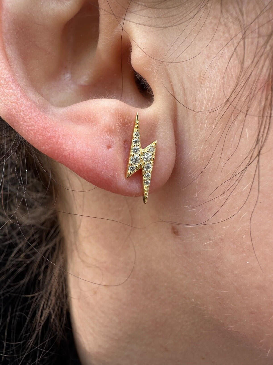 MOISSANITE Lightning Bolt Iced Out Earrings - 14k Gold Vermeil 925 Silver - 6x16mm
