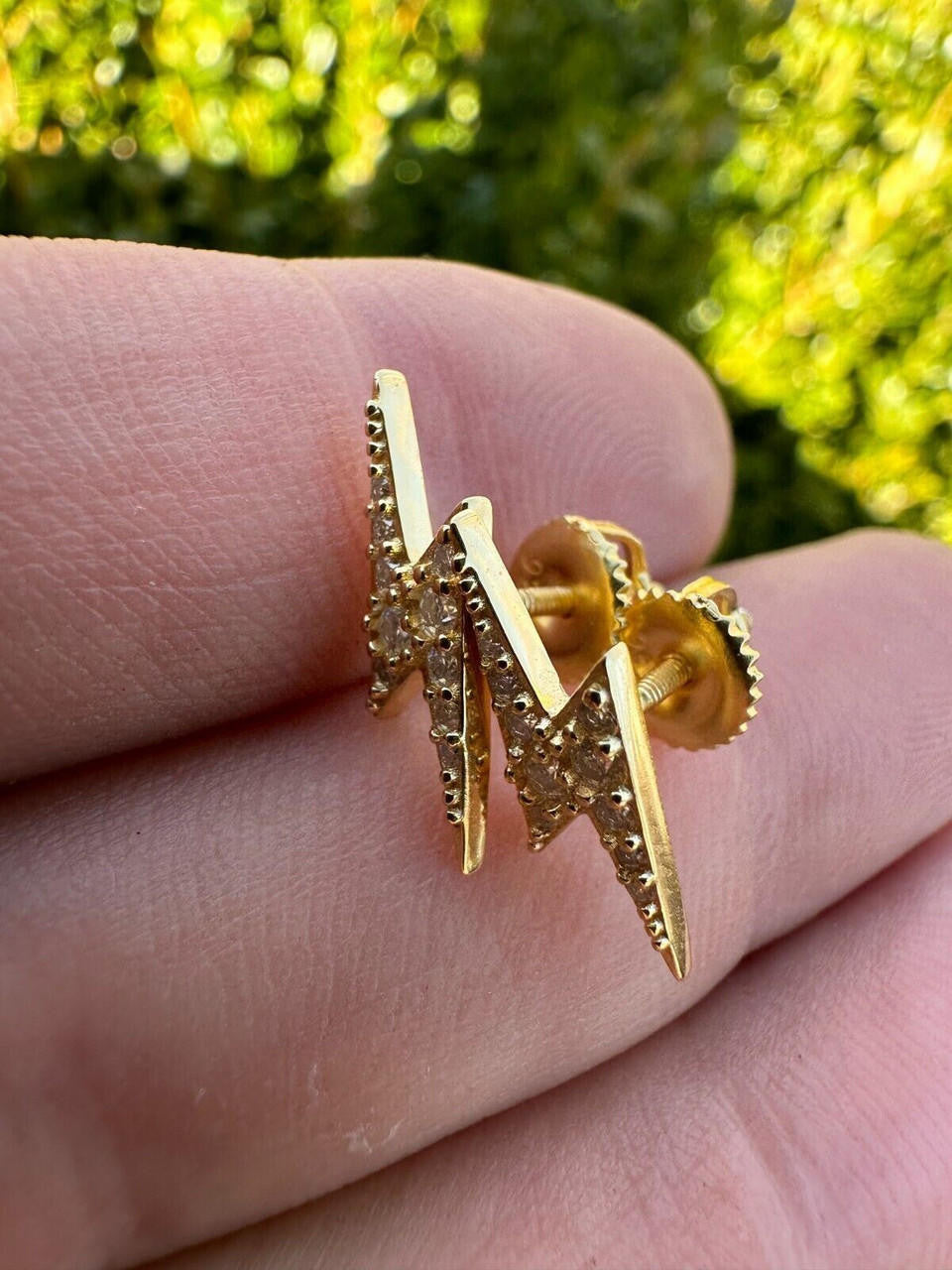 MOISSANITE Lightning Bolt Iced Out Earrings - 14k Gold Vermeil 925 Silver - 6x16mm
