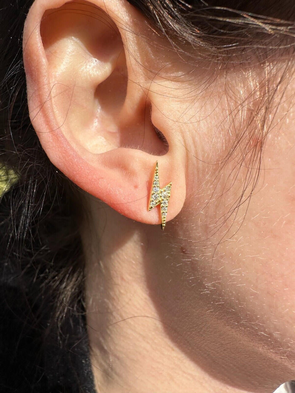 MOISSANITE Lightning Bolt Iced Out Earrings - 14k Gold Vermeil 925 Silver - 6x16mm