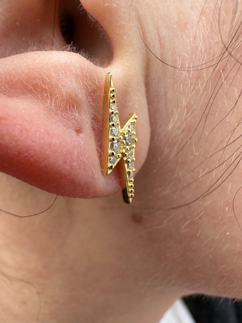 MOISSANITE Lightning Bolt Iced Out Earrings - 14k Gold Vermeil 925 Silver - 6x16mm