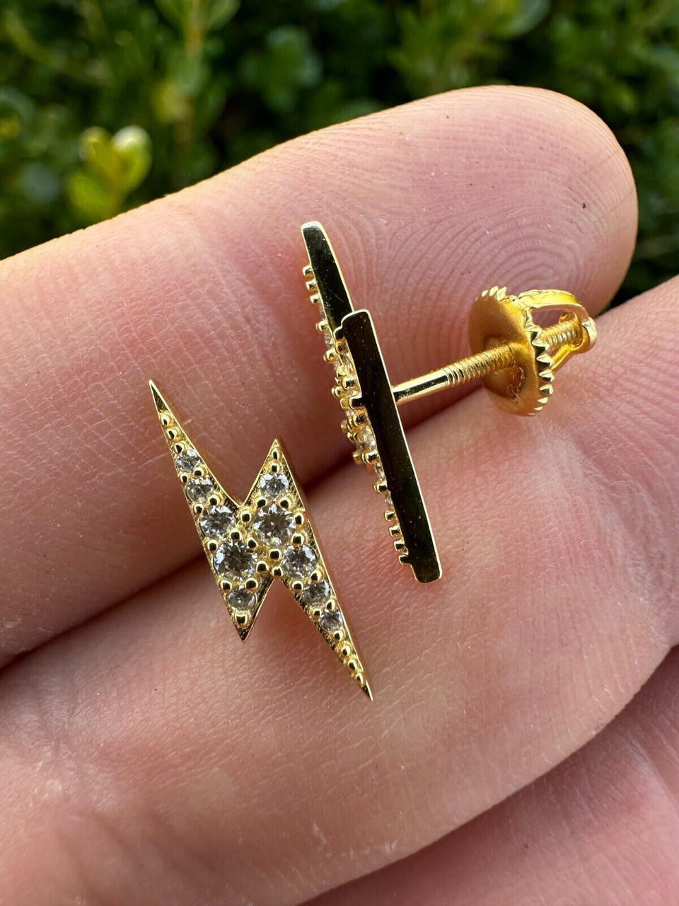 MOISSANITE Lightning Bolt Iced Out Earrings - 14k Gold Vermeil 925 Silver - 6x16mm