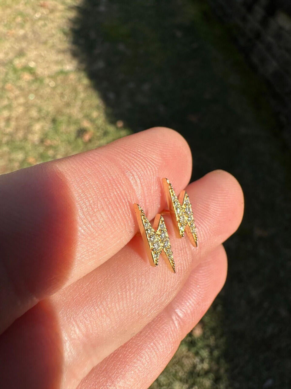 MOISSANITE Lightning Bolt Iced Out Earrings - 14k Gold Vermeil 925 Silver - 6x16mm