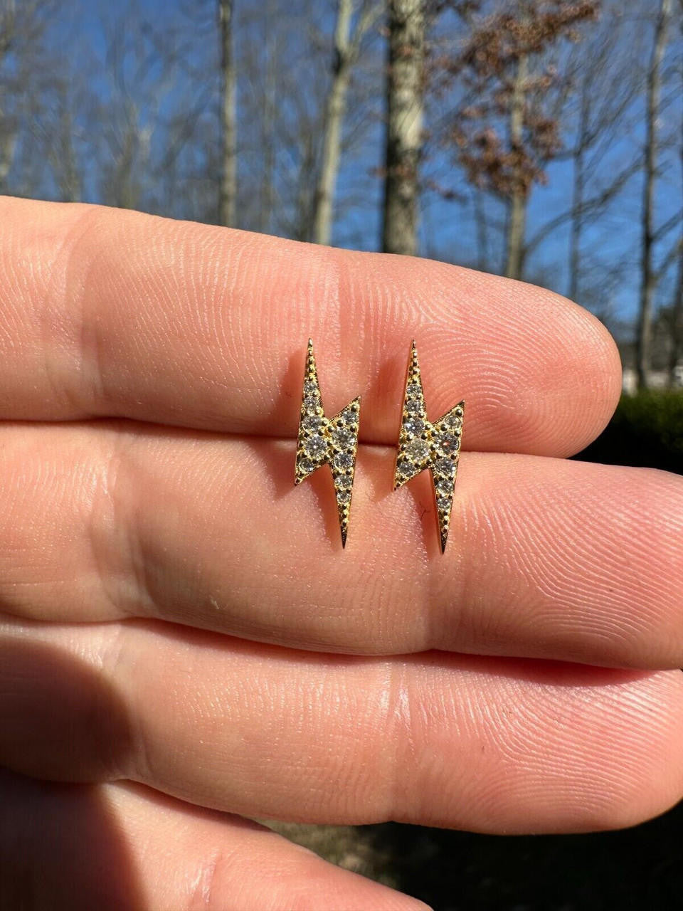 MOISSANITE Lightning Bolt Iced Out Earrings - 14k Gold Vermeil 925 Silver - 6x16mm