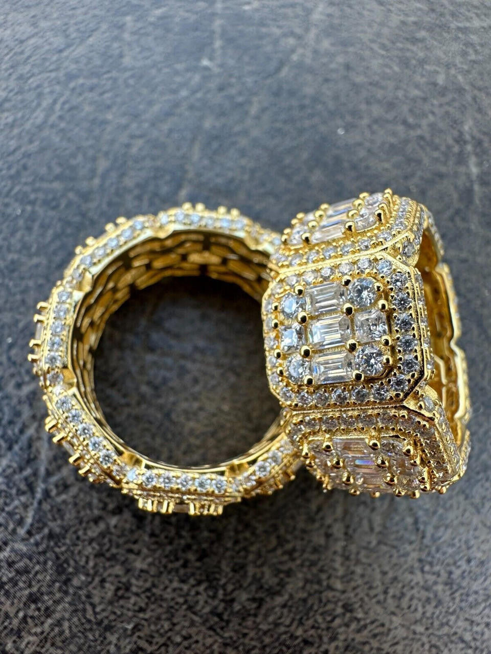 MOISSANITE Baguette Big Boy Eternity Band Ring - 14k Yellow Gold Vermeil 925 Silver