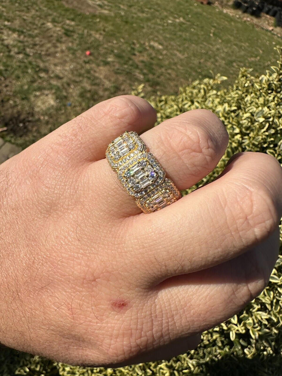 MOISSANITE Baguette Big Boy Eternity Band Ring - 14k Yellow Gold Vermeil 925 Silver