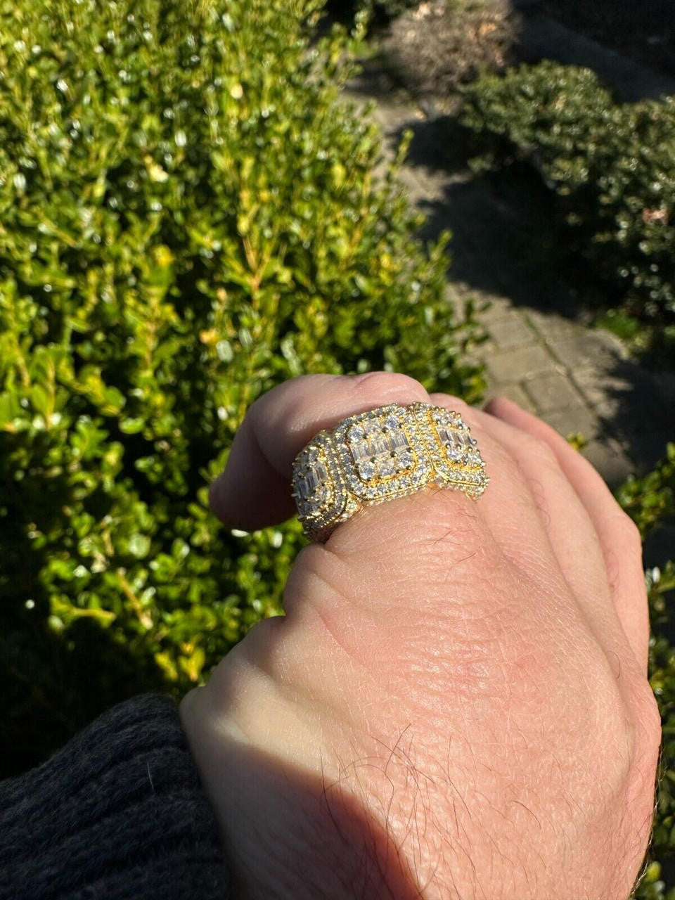 MOISSANITE Baguette Big Boy Eternity Band Ring - 14k Yellow Gold Vermeil 925 Silver