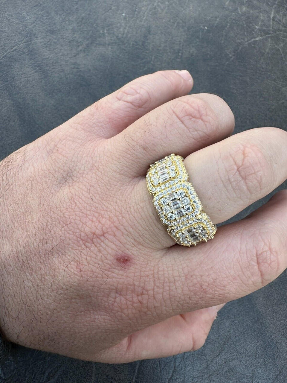 MOISSANITE Baguette Big Boy Eternity Band Ring - 14k Yellow Gold Vermeil 925 Silver