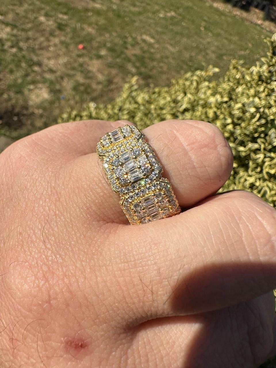 MOISSANITE Baguette Big Boy Eternity Band Ring - 14k Yellow Gold Vermeil 925 Silver