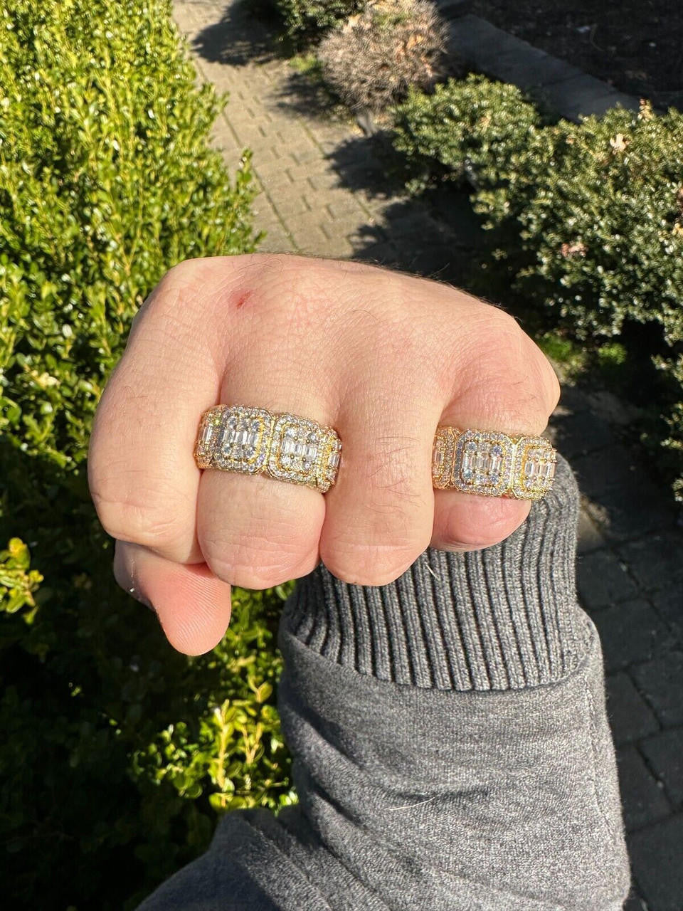 MOISSANITE Baguette Big Boy Eternity Band Ring - 14k Yellow Gold Vermeil 925 Silver