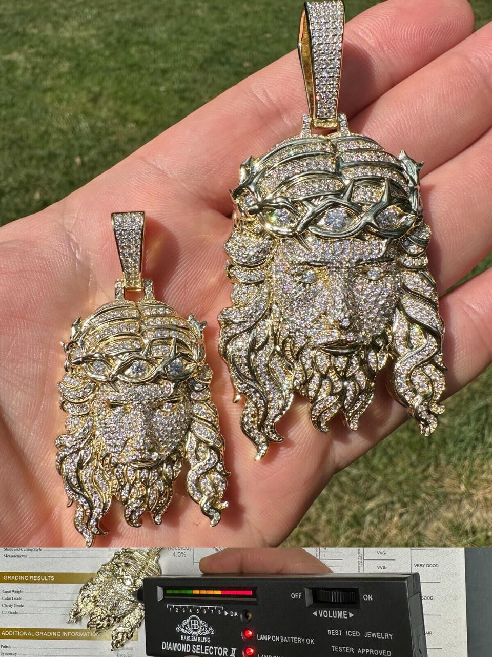 MOISSANITE  Iced Out Hip Hop Jesus Pendant - 14k Gold Vermeil 925 Silver  - 2 Sizes 2.25"-3"