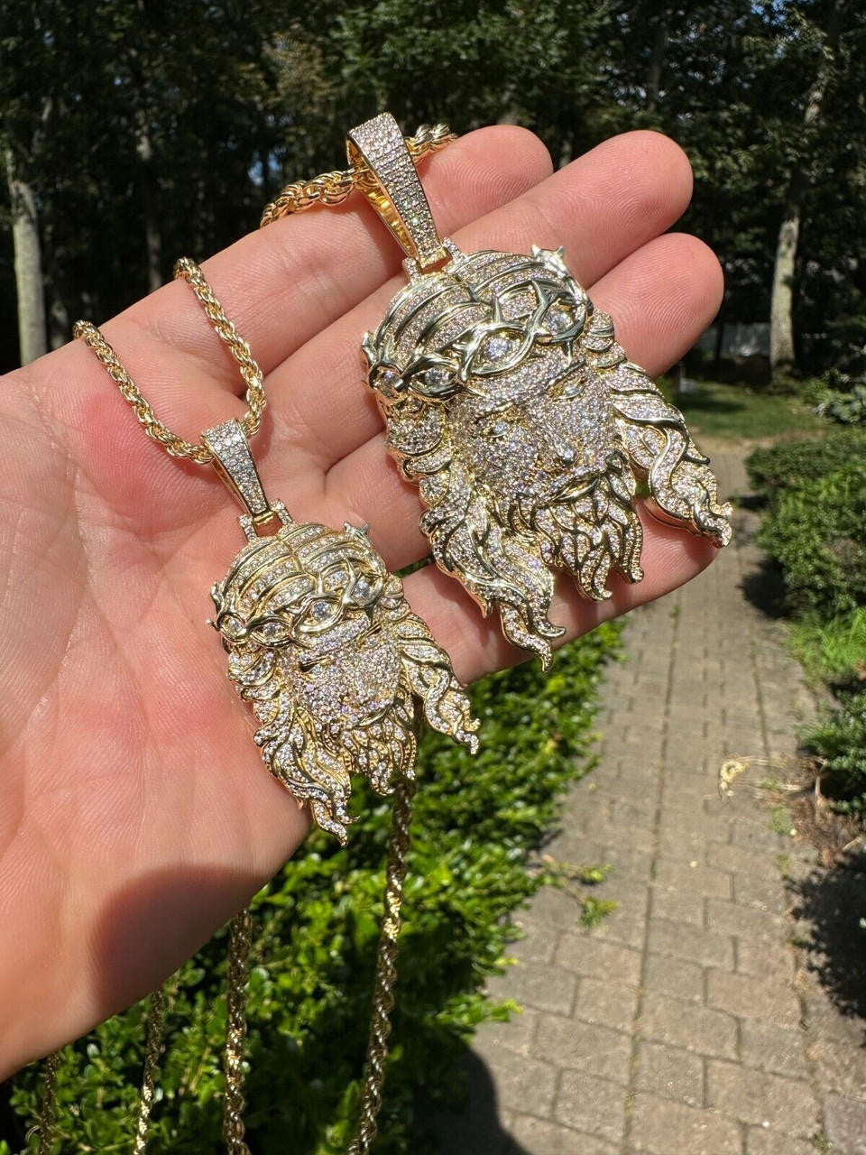 MOISSANITE  Iced Out Hip Hop Jesus Pendant - 14k Gold Vermeil 925 Silver  - 2 Sizes 2.25"-3"