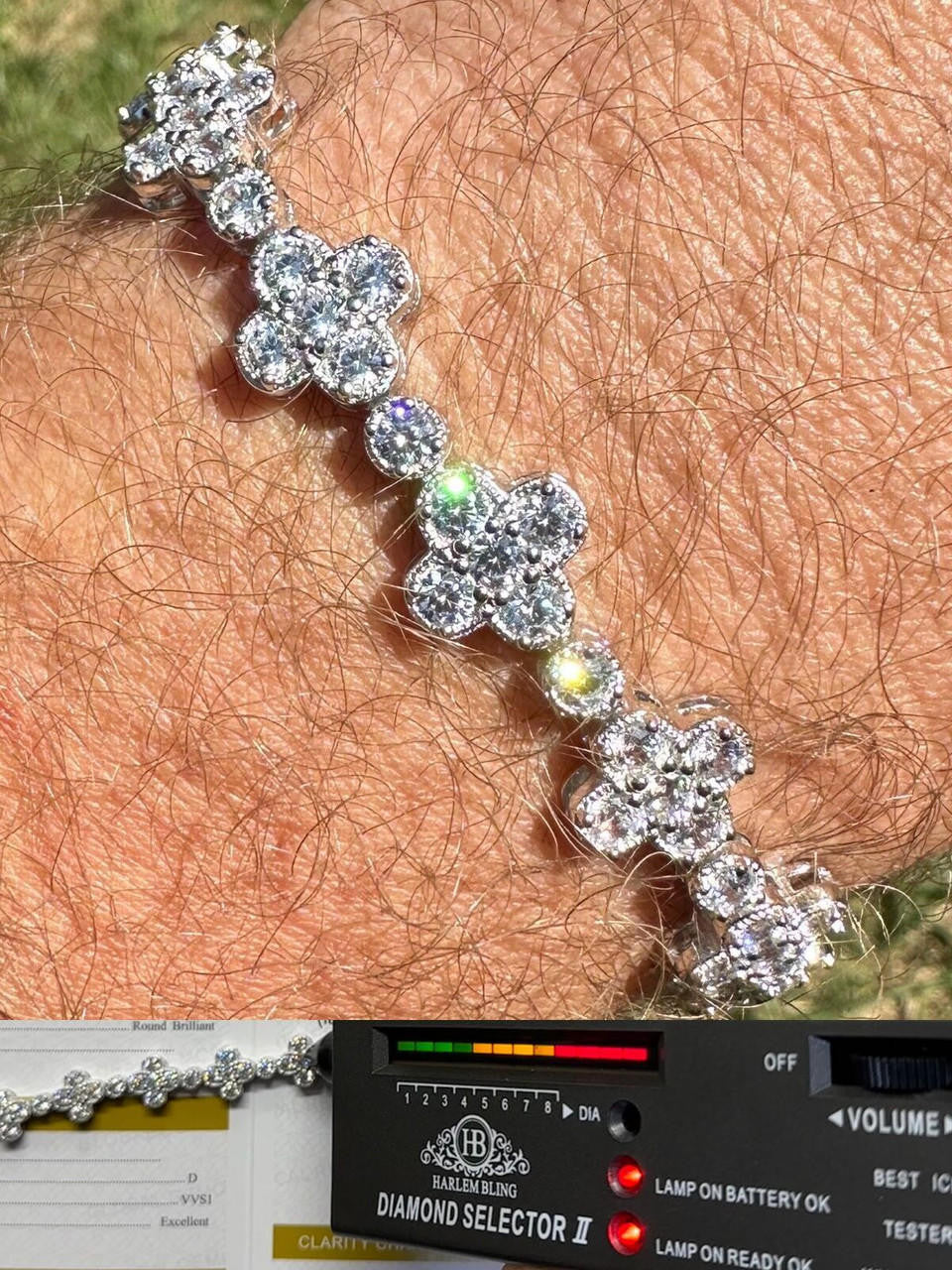 MOISSANITE Clover Tennis Bracelet Iced Out - 925 Silver - 10mm - 6"-8.5"