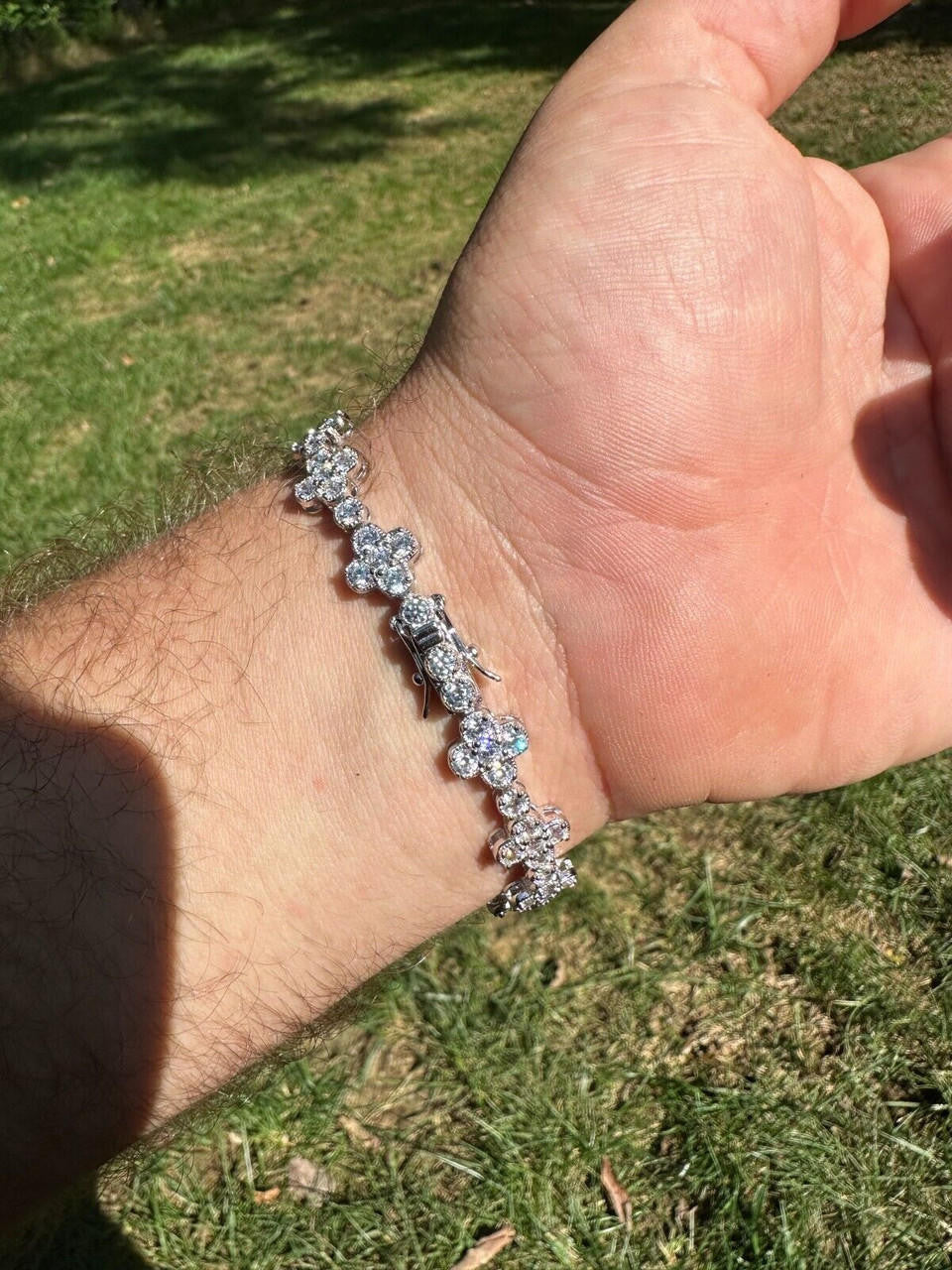 MOISSANITE Clover Tennis Bracelet Iced Out - 925 Silver - 10mm - 6"-8.5"