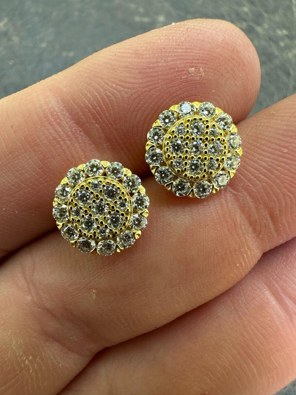 MOISSANITE Fully Iced Out Round Hip Hop Earrings - 14k Gold Vermeil 925 Silver - 10.5mm