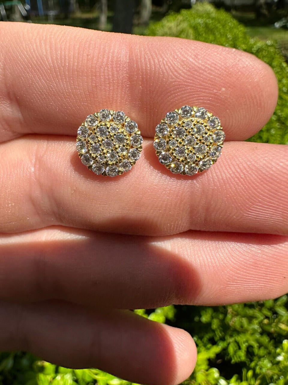 MOISSANITE Fully Iced Out Round Hip Hop Earrings - 14k Gold Vermeil 925 Silver - 10.5mm