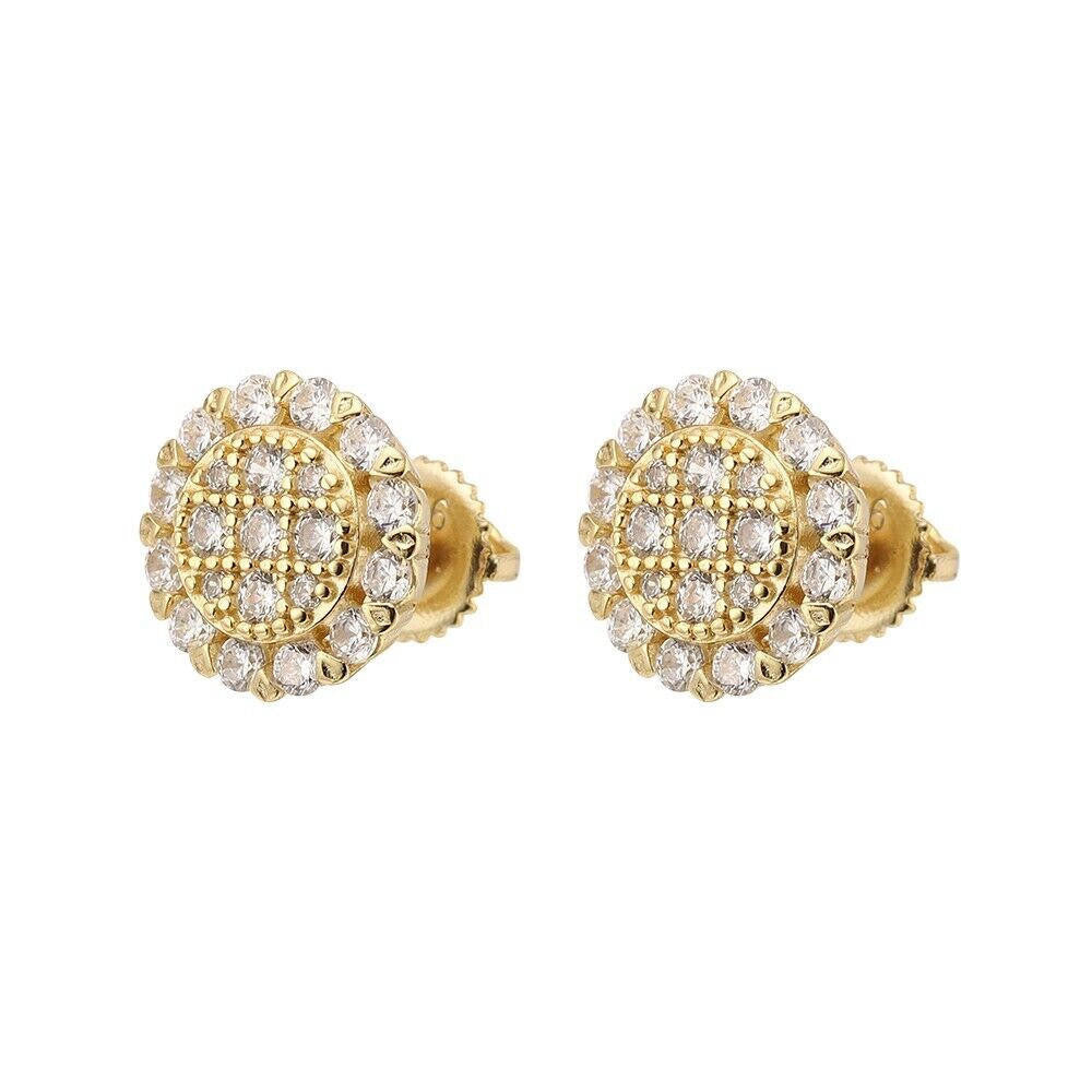 MOISSANITE Fully Iced Out Round Hip Hop Earrings - 14k Gold Vermeil 925 Silver - 10.5mm