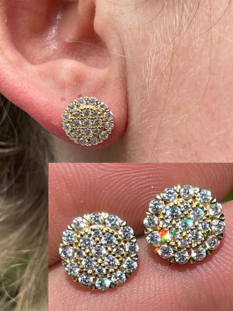 MOISSANITE Fully Iced Out Round Hip Hop Earrings - 14k Gold Vermeil 925 Silver - 10.5mm