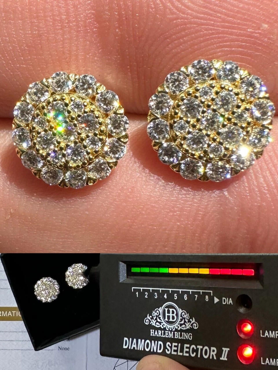 MOISSANITE Fully Iced Out Round Hip Hop Earrings - 14k Gold Vermeil 925 Silver - 10.5mm