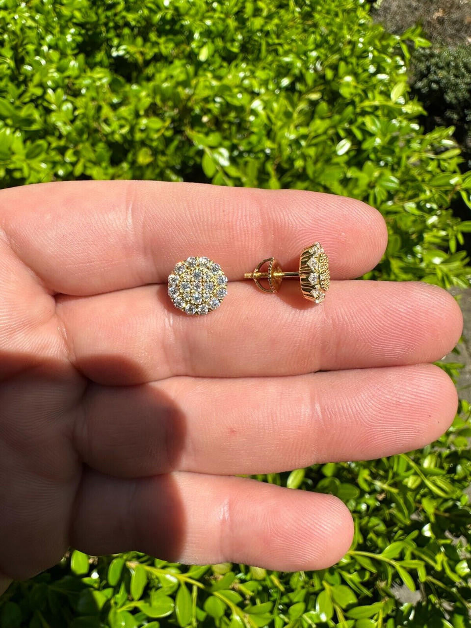 MOISSANITE Fully Iced Out Round Hip Hop Earrings - 14k Gold Vermeil 925 Silver - 10.5mm