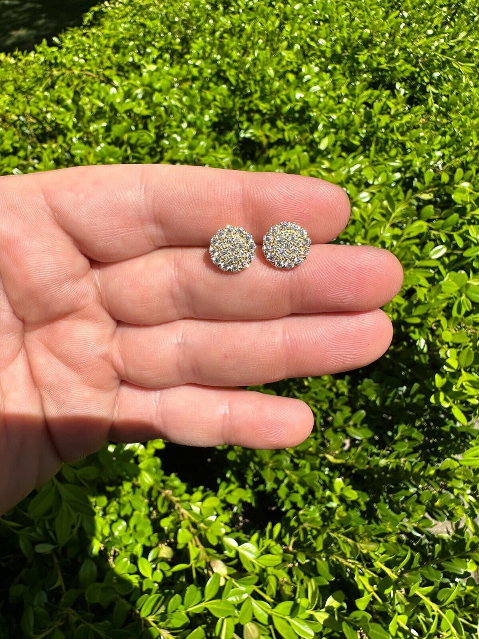 MOISSANITE Fully Iced Out Round Hip Hop Earrings - 14k Gold Vermeil 925 Silver - 10.5mm
