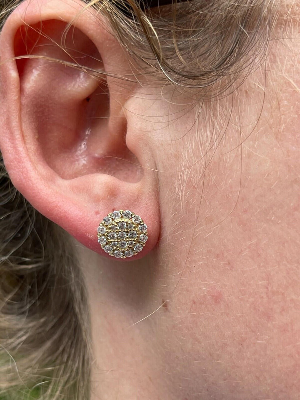 MOISSANITE Fully Iced Out Round Hip Hop Earrings - 14k Gold Vermeil 925 Silver - 10.5mm