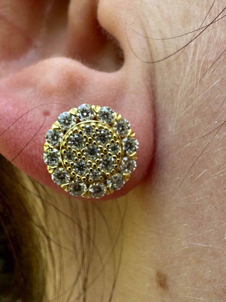 MOISSANITE Fully Iced Out Round Hip Hop Earrings - 14k Gold Vermeil 925 Silver - 10.5mm
