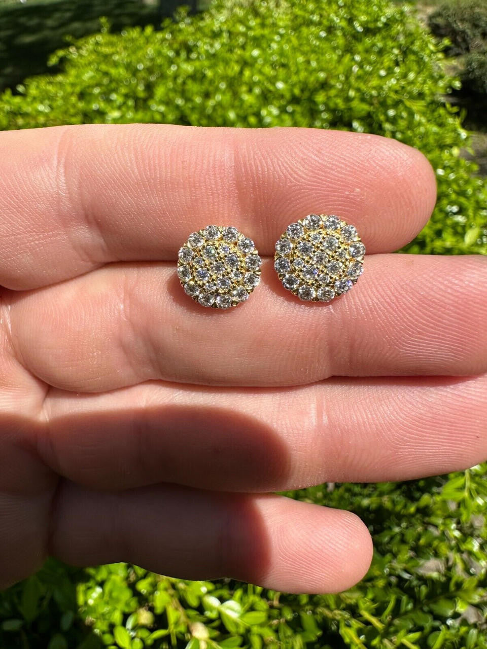 MOISSANITE Fully Iced Out Round Hip Hop Earrings - 14k Gold Vermeil 925 Silver - 10.5mm