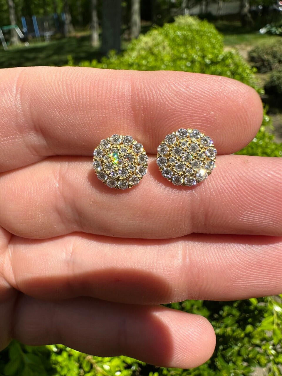 MOISSANITE Fully Iced Out Round Hip Hop Earrings - 14k Gold Vermeil 925 Silver - 10.5mm