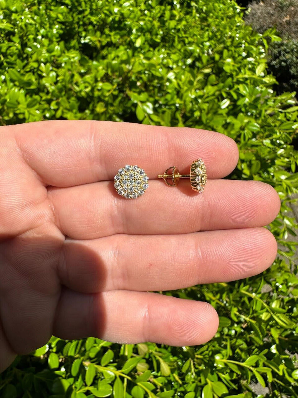 MOISSANITE Fully Iced Out Round Hip Hop Earrings - 14k Gold Vermeil 925 Silver - 10.5mm